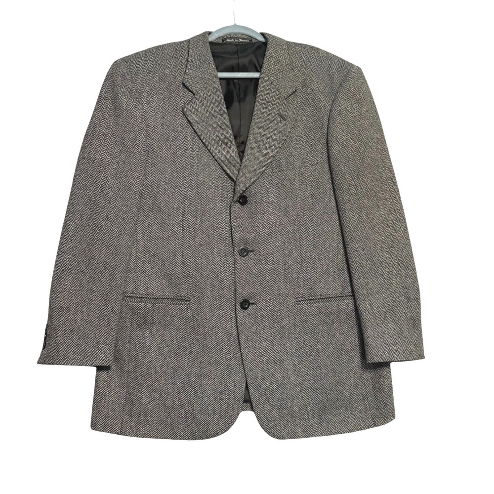 Oleg Cassini Blazer‎ Mens 40R  Cashmere Wool Blend Gray Herringbone Sport Coat